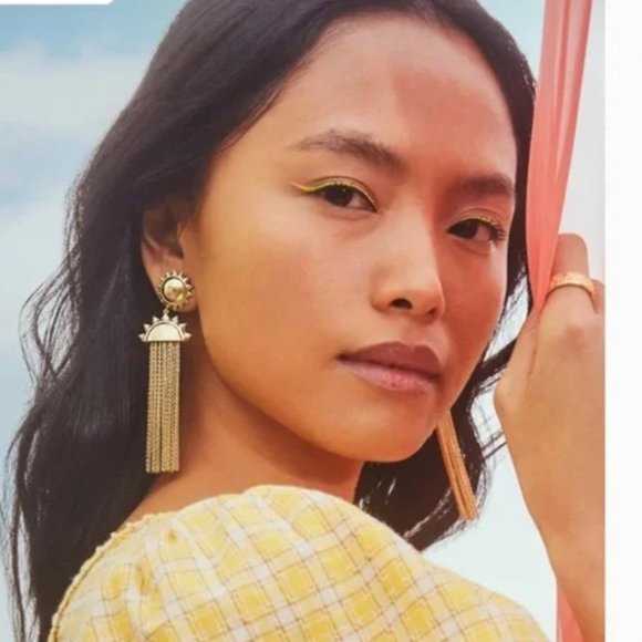 NWT Kendra Scott 14K Gold Plated Sun Earrings with Chain Tassles - Picture 7 of 14